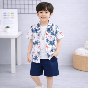 Kids Casual Lapel Solid Color Top and Short Set