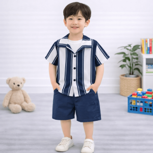 Kids Casual Verticle Striped Pattern Short Summer Suit