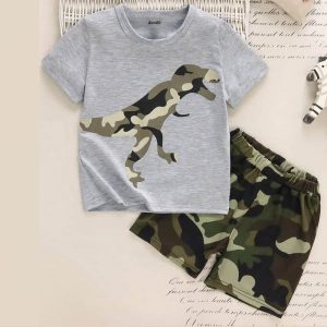 Kids Dinosaur Camo Printed Summer Short Suit