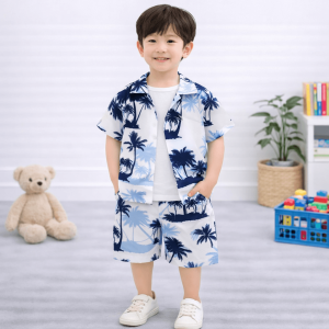 Kids Multi Color Coconut Tree Printed Summer Short Suit