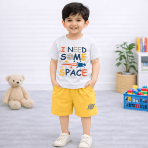 Kids Need Some Space White Printed Summer Short Suit