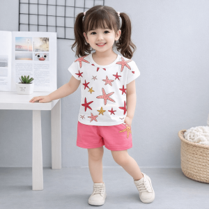 Kids Pink Star Printed Shorts Suits