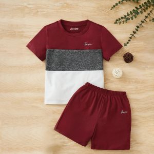 Kids Contrast Color Block Letter Print Summer Short Suit