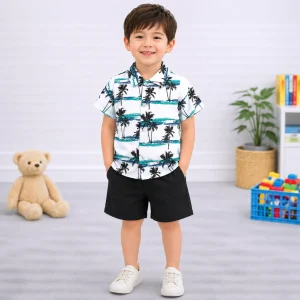 Kids Summer Holiday Printed Beach Short Suit Set