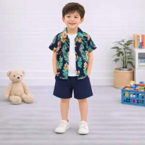 Kids Young Casual Hawaiian Tropical Printed Summer Short Suit