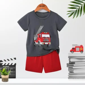 Fire Truck Printed Summer Short Suit For Kids