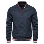 Men Classic Striped Trim Bomber Jacket