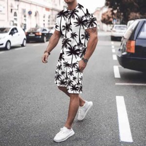 Men Tree Printed White Summer Short Suit