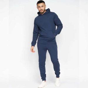 Basic Navy Blue Winter Casual Hooded Tracksuit