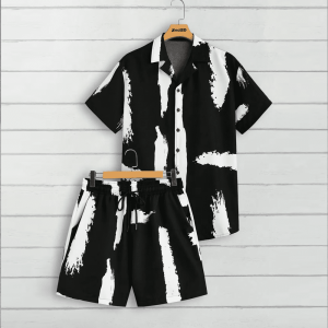 Modern Bold Brushstroke Printed Summer Short Suit For Men