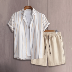 Modern Calm Striped Printed Summer Co-ord Set For Men