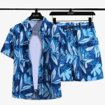 Men Multi Flower Royal Blue Printed Summer Beach Short Suit