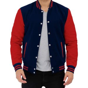 Navy and Red Men Varsity Jacket