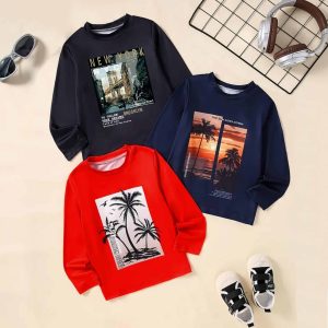 Pack of 3 New York Palm Printed Long Sleeve T-shirts For Tween Kids