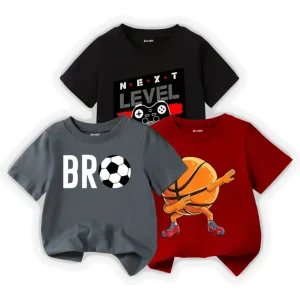 Pack of 3 Next Level Basketball Printed Summer T-Shirts For Kids