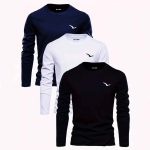 Pack of 3 Eagle-Printed Full Sleeve T-Shirts for Men