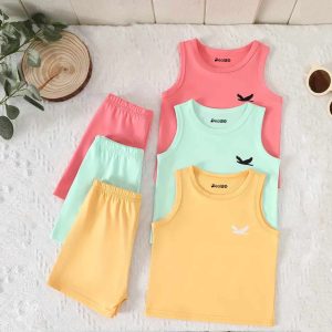 Bundle Of 3 Bright Colors Printed Sando Suit For Kids