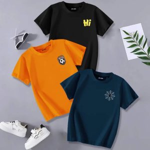 Pack of 3 Hi Football Spider Printed Summer T-Shirts For Kids