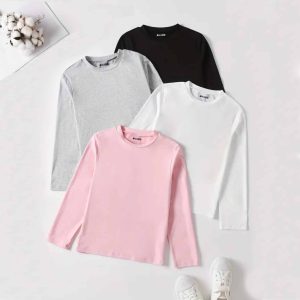 Bundle Of 4 Plain Long Sleeve T-Shirts For Girls