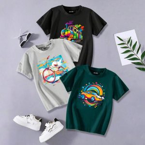 Pack of 3 Adventure Vehicle Colorful Printed Summer T-Shirts For Kids