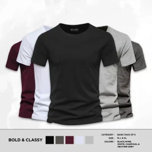 Bundle of 5 Bold And Classy Basic Half Sleeves T-Shirts For Men