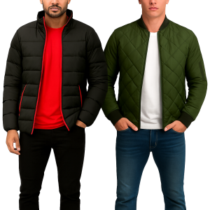 Pack of 2 Puffer and Bomber Quilted Jackets for Men