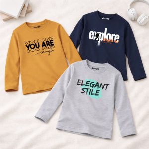 Pack of 3 Elegant Explore Printed Long Sleeve T-shirts For Tween Kids