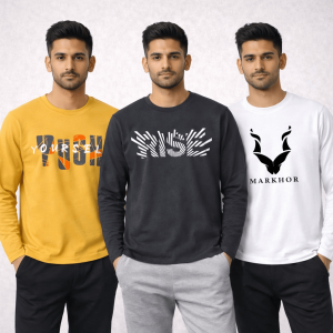 Pack of 3 Rise Yourself Printed Long Sleeve T-shirts for Men