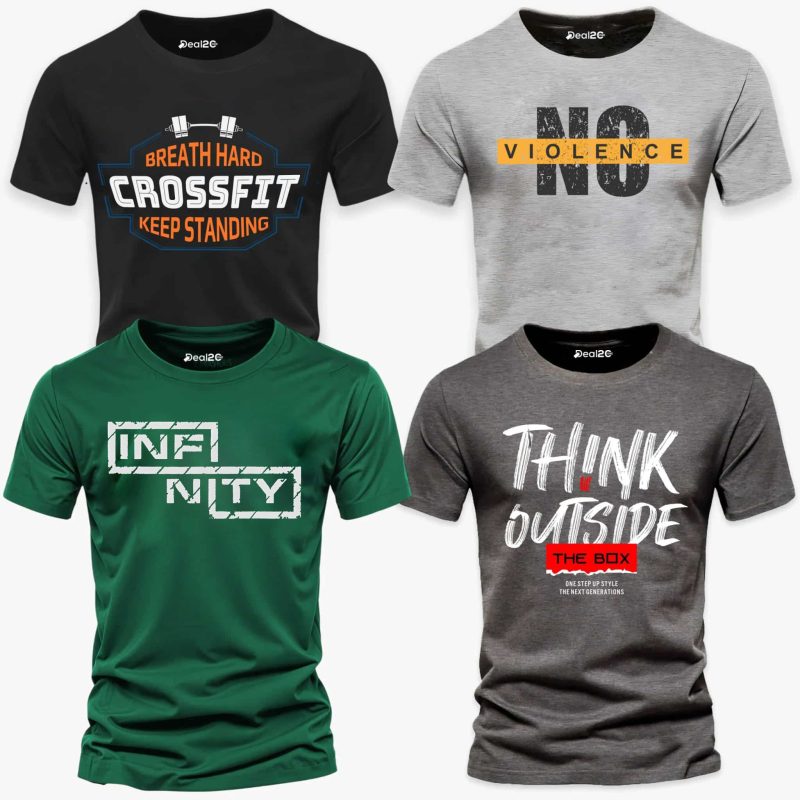 Pack of 4 Crossfit Think Strong Printed T-Shirts