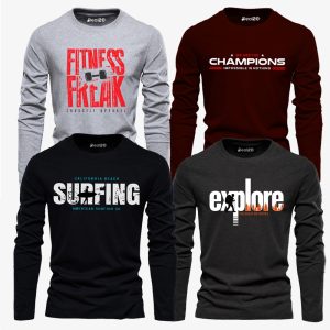 Pack of 4 Explore Fitness Surfing Champion Printed Long Sleeves Shirts