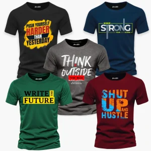 Pack of 5 Kevin Push Yourself Printed T-Shirts For Mens