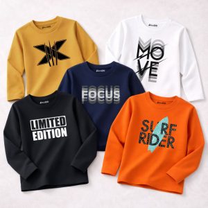 Pack of 5 Limited Focus Move Printed Long Sleeve T-shirts For Tween Kids