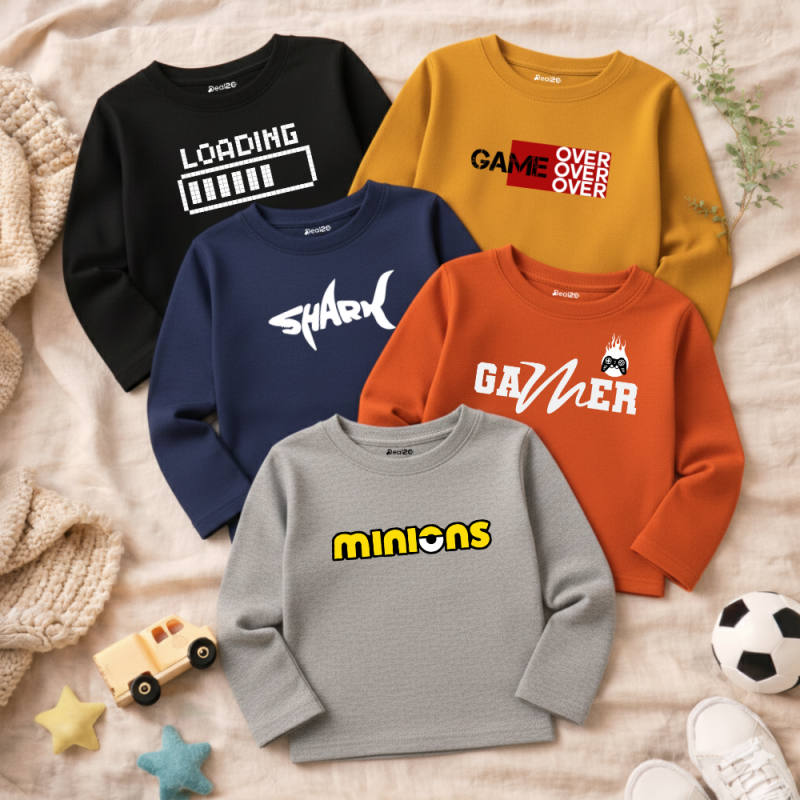 Pack of 5 Minions Loading Game Printed Long Sleeve T-shirts for Young Kids