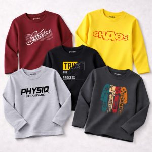 Pack of 5 Strokes Trust Chaos Printed Long Sleeve T-shirts For Tween Kids