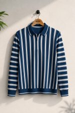 Stripe Zip Blue Collar Shirt for Mens