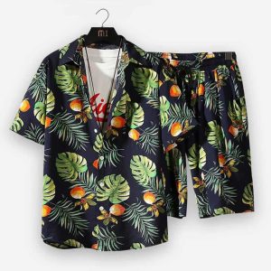 Men Stifling Leaves Beach Wear Summer Suit