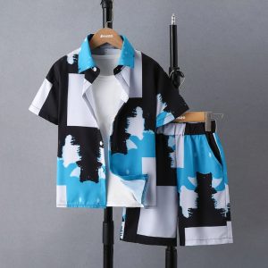 Stylish Pattern Block Printed Summer Short Suit For Kids