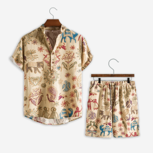Mens Tropical Floral Print Casual Summer Short Suit