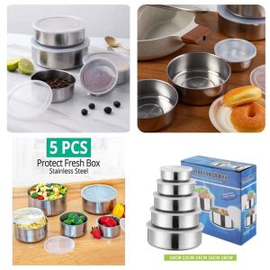 Stainless Steel Food Storage Containers – 5-Piece Set with Transparent Lids