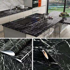 Marble Adhesive Film – Peel & Stick Countertop Cover (Black Gloss Finish)