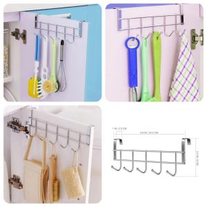 Over-Cabinet Door Hanging Rack – 6-Hook Organizer for Kitchen & Bathroom