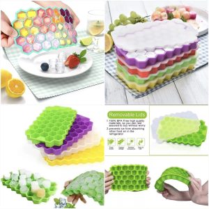 Honeycomb Silicone Ice Cube Tray – BPA-Free with Removable Lid