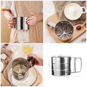 Stainless Steel Flour Sifter – Rotary Mesh Cup for Baking