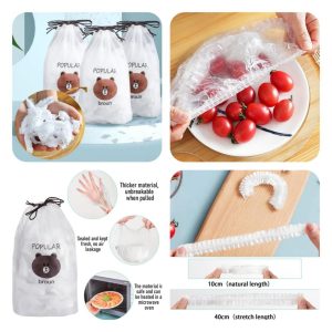 Pack of 100 Plastic Food Cover Bags – Stretchable, Airtight & Microwave-Safe