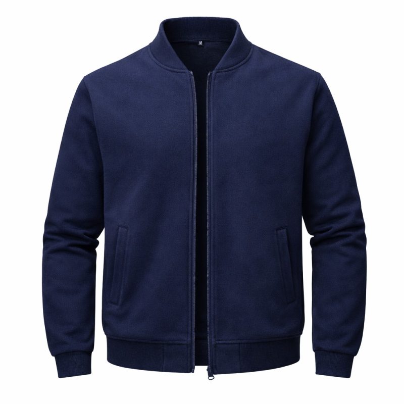 Classic Zip-Up Navy Blue Winter Jacket For Men