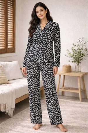 Serene Night Full Sleeve Floral Nightwear Set for Womens