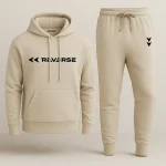 Reverse Printed Beige Hooded Tracksuit – Unisex
