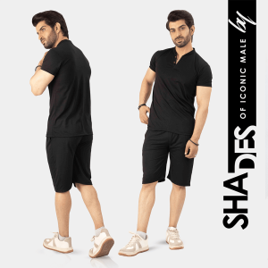 Black Short Sleeve Summer Short Suit