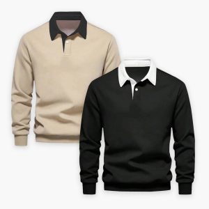 Bundle of 2 Men Multicolor Polo Collar Long Sleeves Sweatshirt