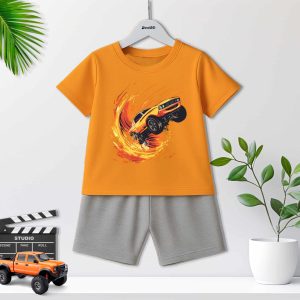 Fiery Racing Car Printed Short Suit For Kids